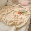 Manta de Terciopelo de Leche Estilo Ins, Manta Gruesa de Coral Fleece para Sofá de Invierno, Manta para Siesta en la Oficina, Manta Pequeña con Pompón