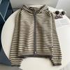 Suéter con Capucha y Cremallera de Color Contrastante Estilo Coreano Rayas, Chaqueta Sudadera de Punto Shawl Exterior Moda Nueva para Primavera y Otoño que Reduce la Edad