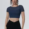 Nuevo top de malla de color liso transpirable de doble capa, estilo dos piezas, de manga corta, para deportes casuales, correr, fitness y yoga
