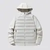 Jaqueta Leve de Penas Masculina 2025 Inverno Nova Tricô Costurado com Capuz Casal Versátil Tendência Casual Quente