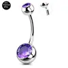 Aleación de Titanio G23 Rosca Interna Zirconia Piercing de Ombligo F136 Titanio Grado Implante Bola Doble con Zirconia Anillo de Ombligo Joyería para Piercing