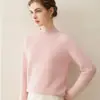 Novo Suéter 100% Caxemira Pura Outono/Inverno 2026 para Mulheres, Gola Meio Alta, Caimento Solto, Suéter Emagrecedor, Tricô de Estilo Suave