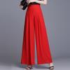 Calças femininas de chiffon plissadas de cor sólida e pernas largas, culotes drapeadas de verão, calças de pernas grandes, plus size, calças casuais de cintura alta, 2023