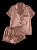 Conjunto de Pijama de Seda Helada de Verano Europeo y Americano, Transfronterizo Color Sólido Manga Corta Shorts Ropa de Casa Conjunto de Dos Piezas, Cómodo, Transpirable y Fresco