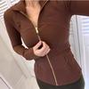 Chaqueta Definida de Cuello Alto con Soporte para Fitness y Yoga, Ajuste Slim, Top Casual Elástico para Mujer
