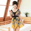 Maiô feminino de peça única para meia-idade e idosos, conservador, de manga curta, modelador, que cobre a barriga, tamanho grande, para meninas com sobrepeso leve, estilo saia de mãe, traje de banho para fontes termais