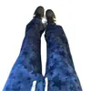 Pantalones de chándal tie-dye azul marino con estrellas, pierna curva, unisex, estilo otoño, pantalones atléticos juveniles estilo americano, pierna recta, pierna ancha, pantalones largos
