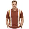 Ropa de Hombre Transfronteriza Color de Verano Bloque de Color Raya Vertical Camisa Polo para Hombre con Cuello de Solapa, Suéter de Punto de Manga Corta de Lujo Ligero Sj0172