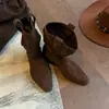 Botas de tacón grueso, retro, de punta, hasta media pantorrilla, botas de montar, nueva colección otoño/invierno 2026, botines, botines de ante sin cordones, botas estilo Martin