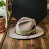 Nuevo sombrero de fieltro de oveja directo de fábrica sombrero de fieltro de oveja color liso decoración de cinta de tela verde sombrero de fieltro de lana pura