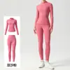 Nuevo Conjunto de Yoga para Mujer Cuello Alto Manga Larga con Agujeros para Pulgar Bolsillos Adelgazantes Sensación de Segunda Piel Conjunto de Dos Piezas para Pilates