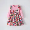 Estilo Europeo y Americano Vestido Floral de Manga Larga con Lazo para Niñas Vestido Infantil Certificación Transfronteriza