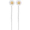 Plata de Ley s925 Estilo Japonés-Coreano Margaritilla Cadena para Oreja Estilo Mori Estilo Fresco Novia Estilo Artístico Flor de Crisantemo Ola Pendientes para Niñas
