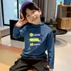Camada Base Masculina de Lã Quente com Gola Meia-Alta Outono Inverno Novo Estilo Camiseta de Manga Longa para Meninos Grandes e Médios Top Fresco Bonito