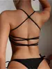 Sexy Top de Bikini Negro con Tirantes Cruzados en la Espalda, Estilo Tubo, Top de Baño Transfronterizo para Vacaciones en la Playa que Luce Adelgazante
