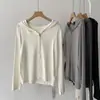 Cardigan com Zíper Nuoji Ji Cor Sólida com Capuz para Mulheres, Outono e Inverno Estilo Coreano Slim Fit Manga Longa Casual Curto Moletom
