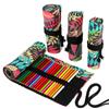 Estojo Enrolável de Lona Estampada para Lápis de Cor 24 36 48 72 Compartimentos Grande Capacidade Arte Esboço Lápis Organizador Enrolável Caixa de Papelaria