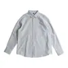 Camisa retro de estilo japonés Oxford a rayas, de manga larga, corte holgado, casual, con cuello de solapa, adecuada como camisa de trabajo o prenda exterior de otoño para ir al trabajo.