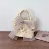 Bolsa de Renda com Laço Artística Estilo Floresta para Crianças, Bolsa de Ombro Estilo Verão para Meninas Bebês, Bolsa de Palha, Bolsa de Mão