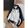 Sudadera de Felpa con Cuello Polo Inspirada en el Diseño, Mangas Raglán Largas para Hombre, Estilo Americano Holgado, Bloques de Color, Media Cremallera