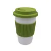 Taza de cerámica personalizada anti-quemaduras alto valor de color 13 oz sin asa acompañante taza de café tapa de silicona taza taza con logo personalizado