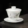Conjunto de Chá Gaiwan Cerâmico Pintado à Mão em Formato de Caqui para Uso Doméstico, Caneca de Chá Gaiwan Estilo Chinês Novo de Luxo Leve