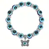 Amazon Explosiones Pulsera Ojo de Diablo Azul Pulsera de Cuentas Redondas de Resina Pulsera con Colgante Palma de Fátima Venta al por Mayor