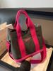 Bolsa de lona para cesta de verduras de color contrastante con bordado de letras casuales europeas y americanas, nueva bolsa de hombro portátil con textura retro 2023