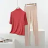 Conjunto de pijama e calça de modal leve soltinho plus size para o verão, roupa casual para casa para mulheres