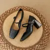 Sapatos Mary Jane com Salto Bloco e Bico Quadrado para Mulheres, Novo Estilo Vintage Outono 2026, Tira Baixa, Elegantes Sapatos de Salto Médio Alto