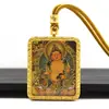 Tangka Semi-Pintado à Mão Dragão Cinco Anciãos Deus Amarelo da Riqueza Pingente Tangka Dourado Pintado à Mão Amuleto Colar Buda Portátil Venda por Atacado