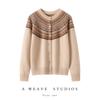 Estilo Outono e Inverno Jacquard Fair Isle Cardigã Tricotado 100% Caxemira Pura Casaco Feminino de Botão Único Top Solto Emagrecedor