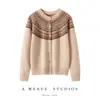 Cardigan de Tricô Jacquard Fair Isle Puro Caxemira Outono e Inverno Manga Longa Botão Único Feminino Peça Externa Look Solto Emagrecedor Top Branco