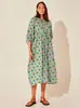2026 Nuevo Estilo Vestido Floral Estilo Vacaciones Impreso en 3D para Mujer Holgado Cuello en V Corbata Manga Abullonada Longitud Media Vestido Playa