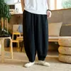 Pantalones de algodón y lino estilo chino de verano para hombre 2022 holgados talla grande bombachos color liso casual pantalones de pierna ancha pantalones de algodón y lino