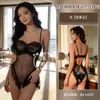 Lencería Sexy con Aros, Body Fruncido, Atractivo Camisón de Encaje Sexy con Abertura en la Entrepierna para Mujer, No Necesita Quitarse, Atractivo, Transparente, Atrevido