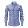Camisa de Hombre Elástica sin Planchar Transfronteriza de Manga Larga Rayada Estampada Casual Cárdigan para Hombre Camisa de Vestir Hombre