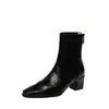 Botas de cuero super elásticas para mujer, botas de corte ajustado, nuevo estilo coreano otoño/invierno, punta cuadrada, cierre trasero, botas de tacón medio grueso, botines elásticos para mujer