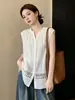 Elegante camiseta blanca sin mangas calada estilo francés para mujer, top sin mangas de moda para verano, adelgazante y que realza la figura para mujer A13321