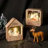 Cabaña Luminosa Navideña Casa de Madera Pintada Escena de Ventana Adornos Luz Nocturna LED Regalos Decorativos