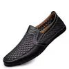 Nuevos Zapatos de Verano para Hombre, Zapatos de Malla y Cuero de Caña Baja, Mocasines Frescos Transpirables Calados, Zapatos Slip-On Antideslizantes de Suela Suave