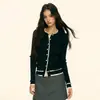 Cárdigan de Punto Color-Blocking Estilo Americano para Mujer, Otoño e Invierno 2025, Versátil de Alta Moda, Top Base Ajustado