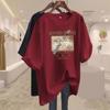 Camiseta de manga curta de comprimento médio interno de algodão damasco para mulheres 2024 início da primavera nova camisa europeia solta