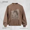 Moletom com Estampa Abstrata Americana Tie-Dye Desgastado Masculino Primavera/Outono Solto Estilo de Rua ins Gola Redonda Roupa Esportiva