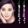 Pendientes de cuentas redondas, pendientes de moda coreanos retro largos con borlas, pendientes de cobre blanco plateado para mujer.