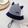 Chapéu Bucket Listrado da Sorte em Formato de Chifre para Bebês, Chapéu Respirável de Proteção Solar de Verão, Chapéu de Pescador com Proteção Solar para Crianças