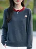 Suéter redondo de punto con diseño moderno, logo personalizado, bloques de color, para mujer, otoño e invierno, ajuste holgado, estampado, bordado, chaqueta casual
