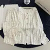 [Algodón nube de alta calidad] Conjunto de pijama largo de manga larga, cuello redondo, con ribete de encaje, talla grande para mujer, adecuado para usar como ropa de estar