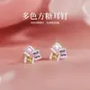 Pendientes Cuadrados de Azúcar de Plata de Ley S999 para Mujeres Cuidado de Perforaciones Faciales Pendientes Pequeños Verano Dulces de Dopamina Elegantes Sensación de Alta Gama