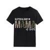Camiseta de mujer con cuello redondo y letras de estilo europeo y americano de la estación independiente de Amazon, camiseta de manga corta con estampado GLITTER DIRT